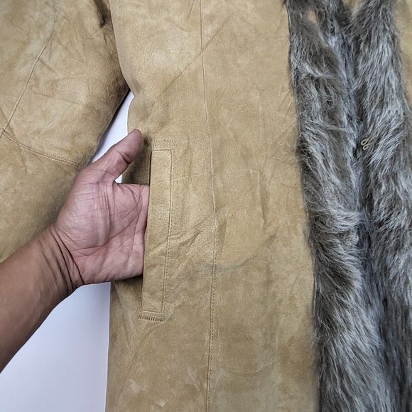 DB Studio Penny Lane Style Vintage Women's Coat Suede Leather Faux Fur Size L - Picture 9 of 16